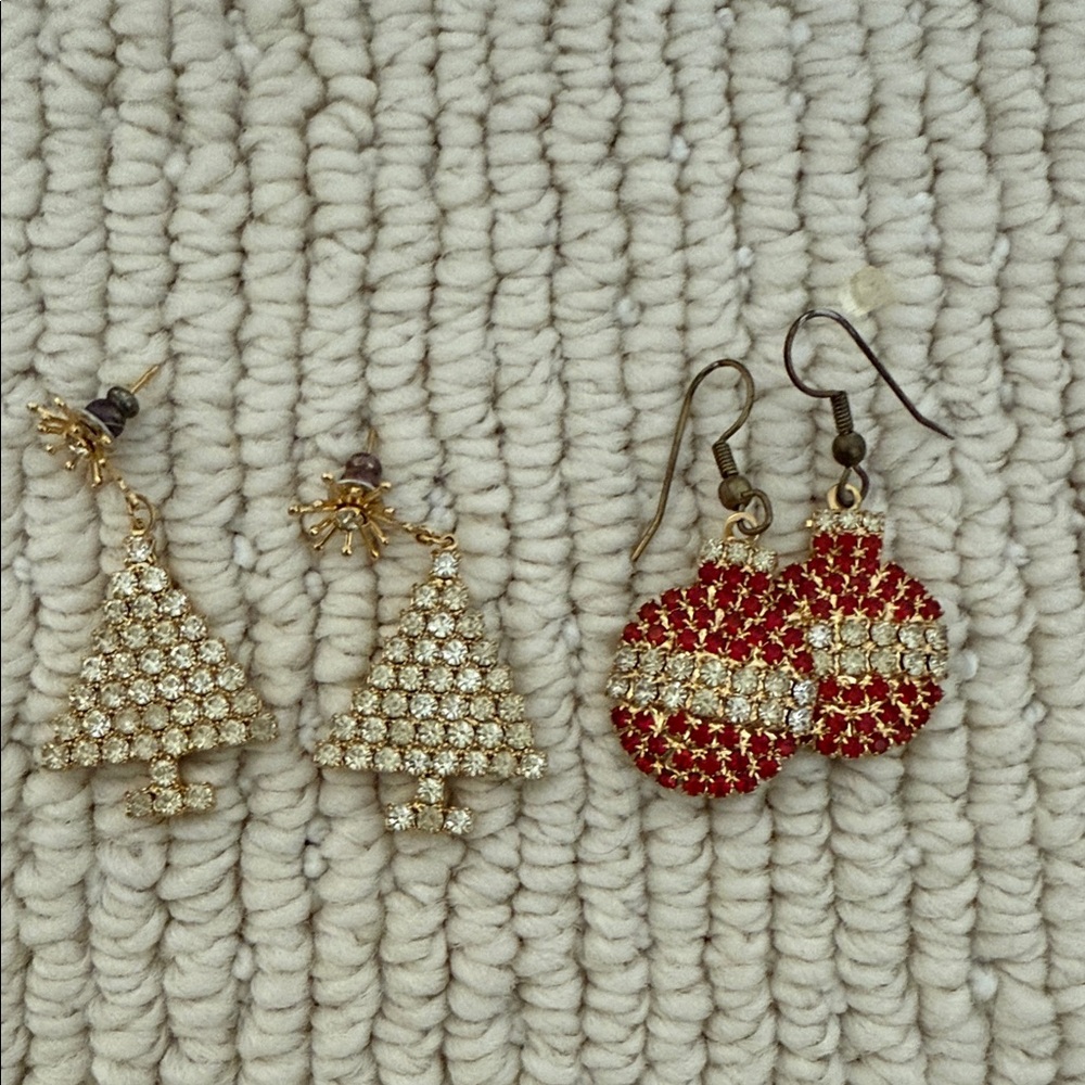 Gold and Red Christmas Tree and Ornament Earrings